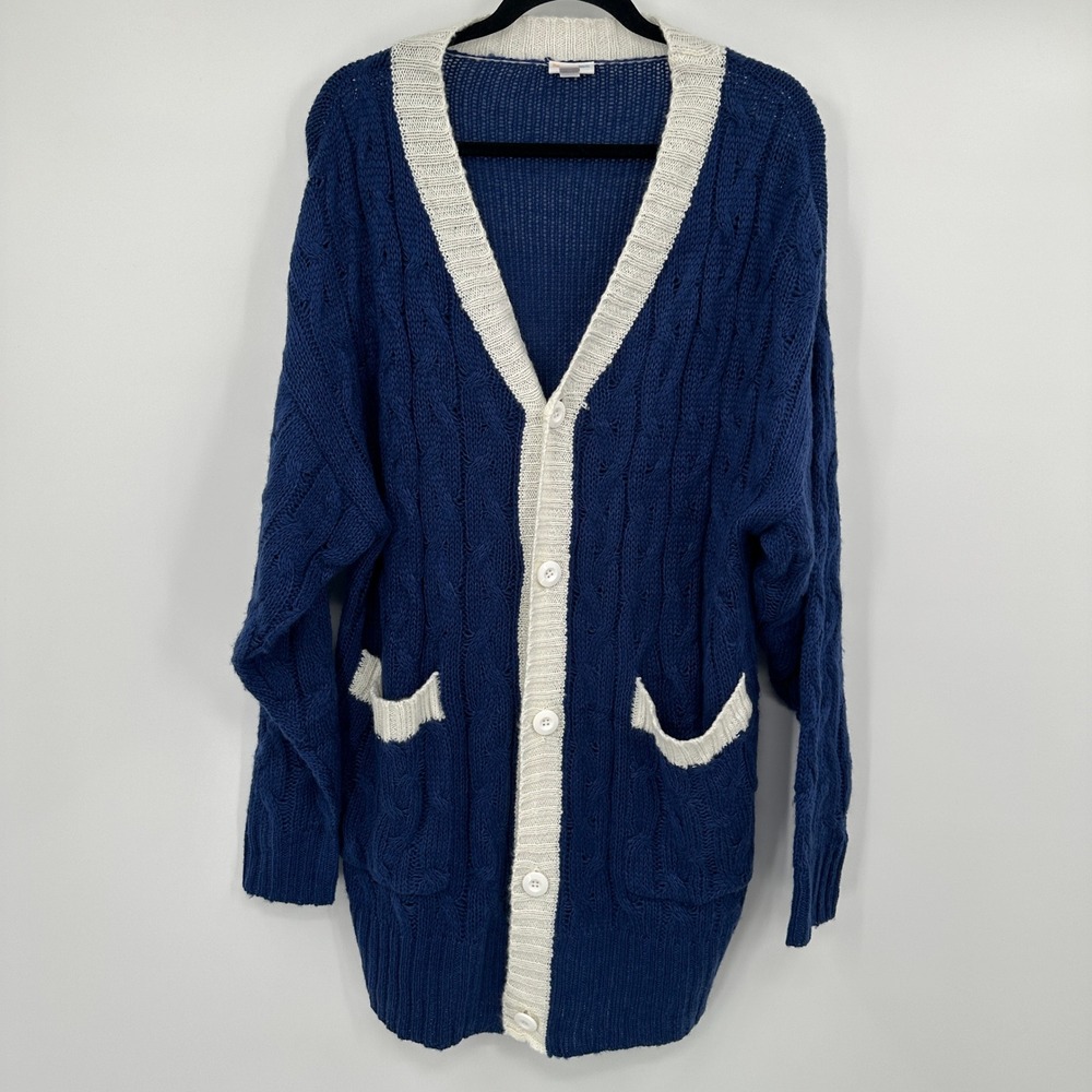 LulaRoe Womens Medium Blue Knit Cable Knit Longline Cardigan Sweater